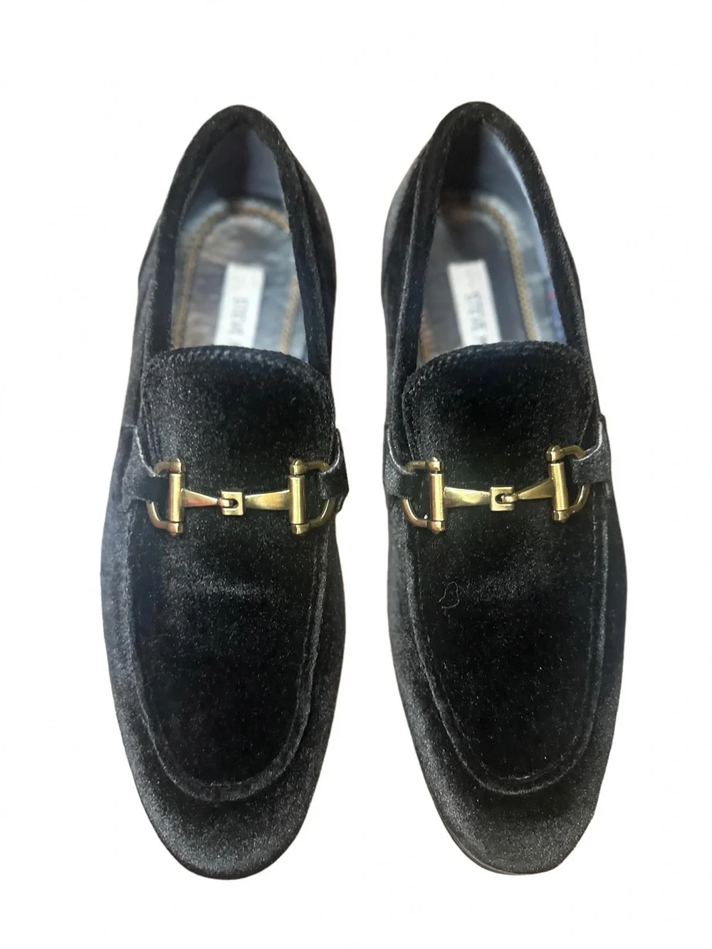 Steve Madden Black Velvet Loafers with Gold Horsebit